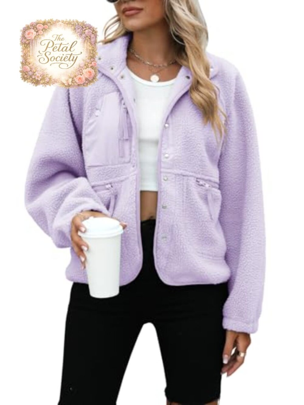 Sherpa Fleece Button Down Jacket Fuzzy Cropped Coat